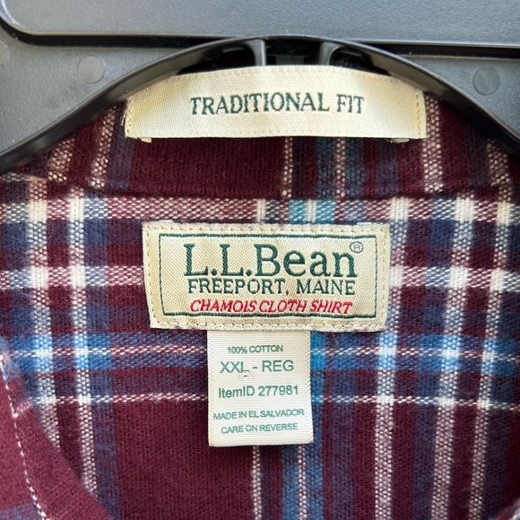 LL Bean Heavy Chamois Cloth Shirt Traditional Fit Maroon Blue Plaid XXL B8 - Picture 4 of 5
